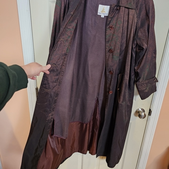 Vintage Shimmer Iridescent Long Button Down Trench Floral Coat - Picture 8 of 9